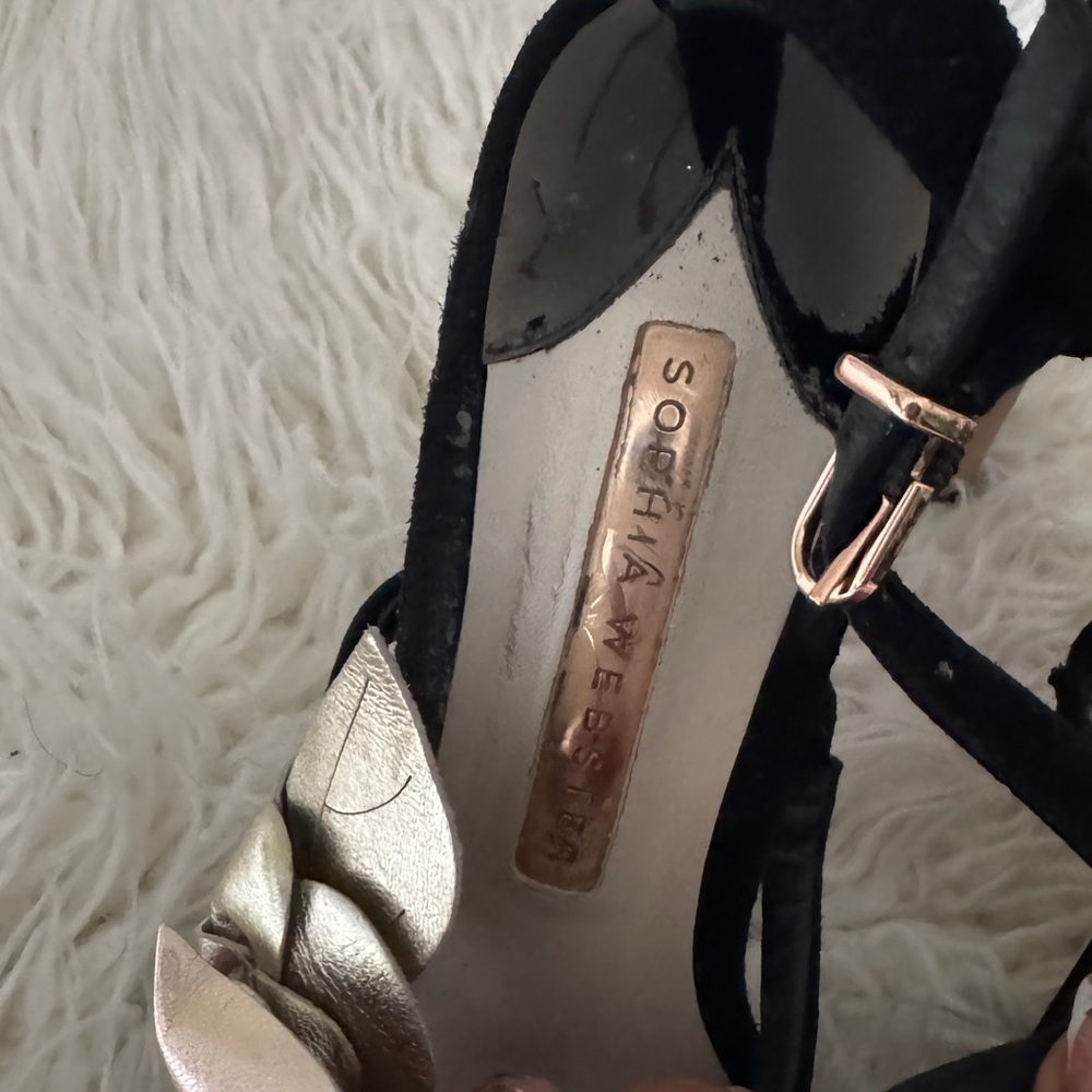 Sophia Webster Black Heels with Pink and Gold Floral Accents - Picture 4 of 5